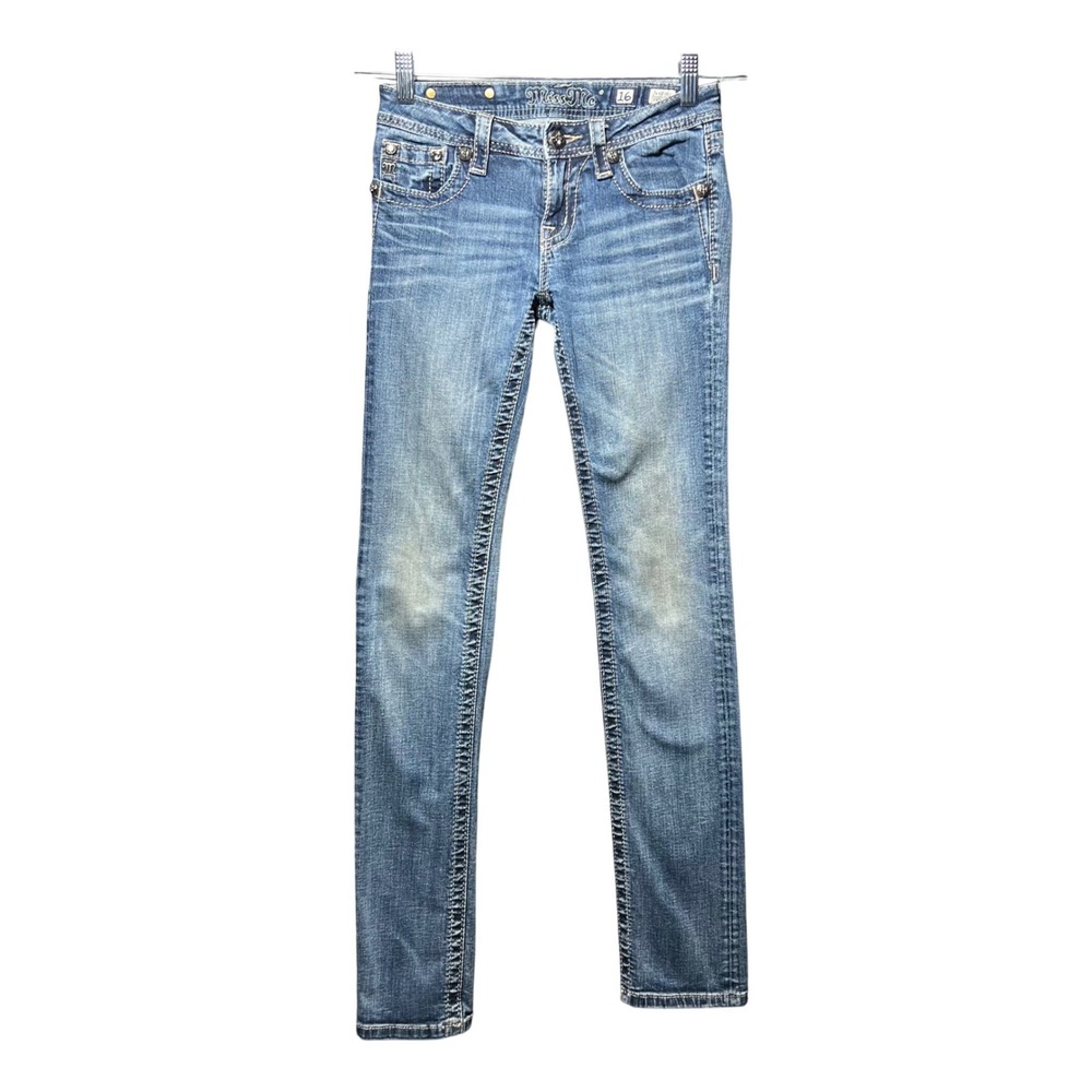 Miss‎ Me Girls Skinny Jeans Size 16 Blue Rhinestone Embellished Stretch Denim